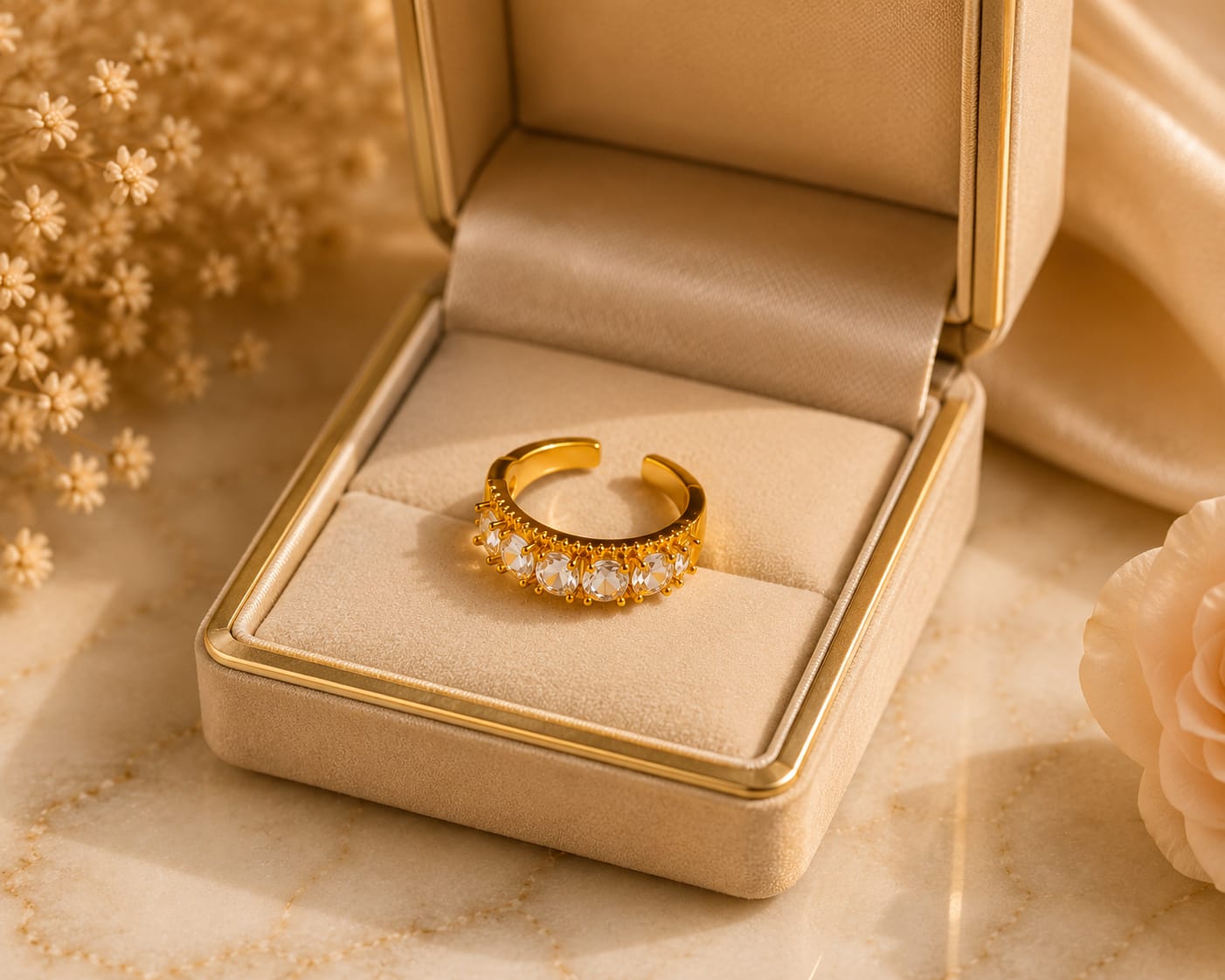 Premium Golden Crystal Adjustable Statement Ring