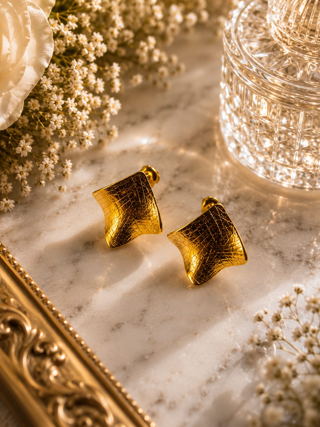 Vintage Textured Gold Statement Stud Earrings