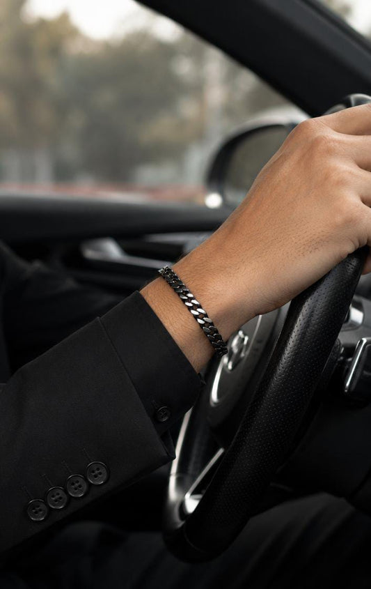 Premium Black & Silver Cuban Link Bracelet for Men