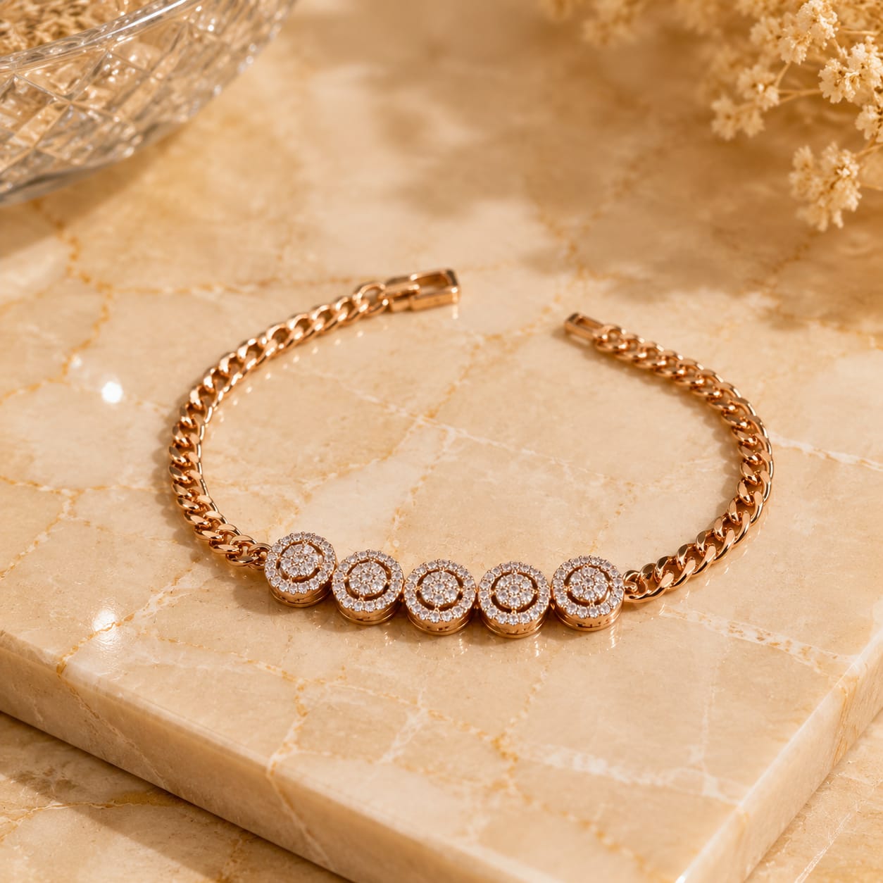 Rose Gold Halo Bracelet | 22K Gold Plated | Gift For Her