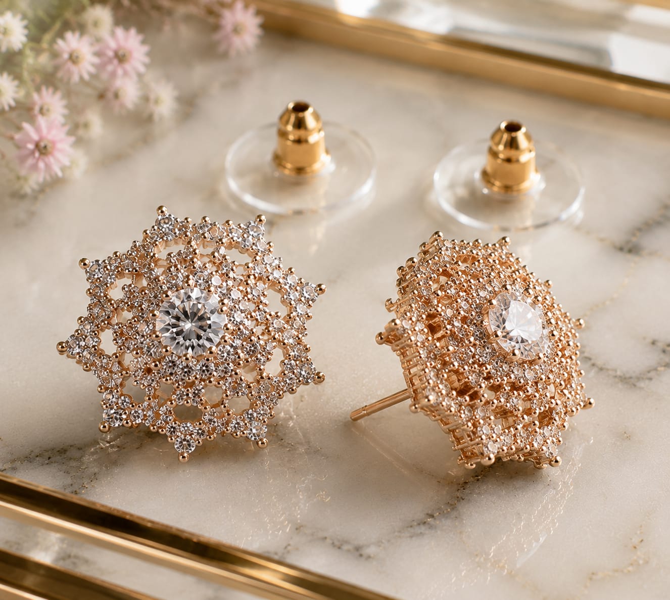 Crystal Starburst Studs | 22K Gold Plated Bridal & Party Jewelry