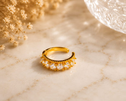 Premium Golden Crystal Adjustable Statement Ring