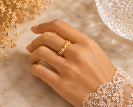 Premium Golden Crystal Adjustable Statement Ring