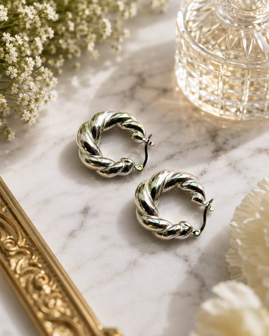 Luxury Silver Twisted Hoop Earrings for Women | Premium Statement Hoops