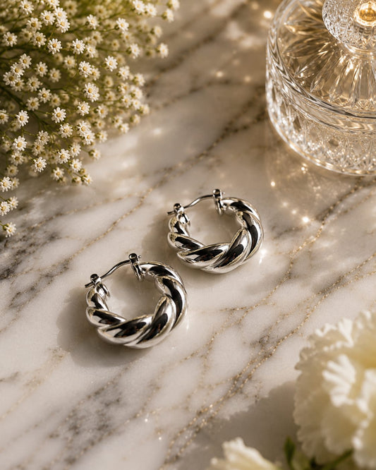 Luxury Silver Twisted Hoop Earrings for Women | Premium Statement Hoops