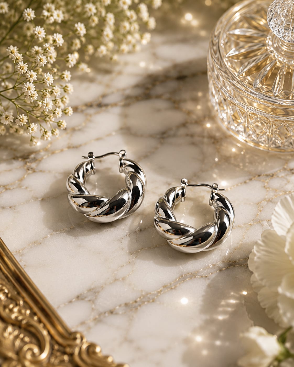 Luxury Silver Twisted Hoop Earrings for Women | Premium Statement Hoops