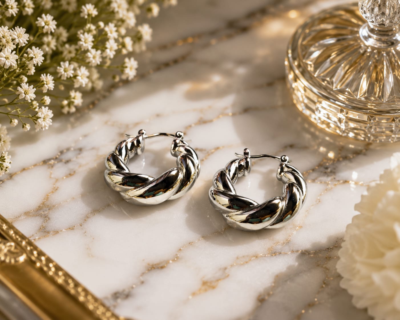 Luxury Silver Twisted Hoop Earrings for Women | Premium Statement Hoops
