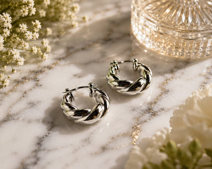 Luxury Silver Twisted Hoop Earrings for Women | Premium Statement Hoops