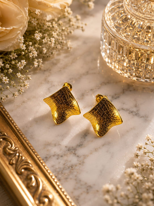 Vintage Textured Gold Statement Stud Earrings