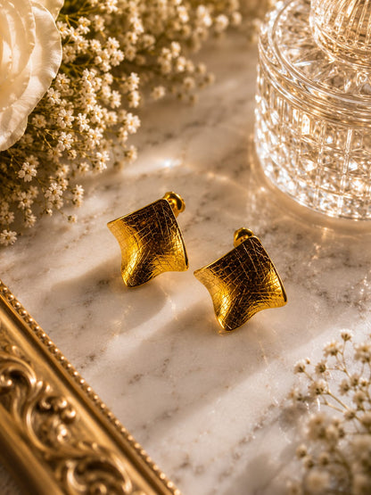 Vintage Textured Gold Statement Stud Earrings