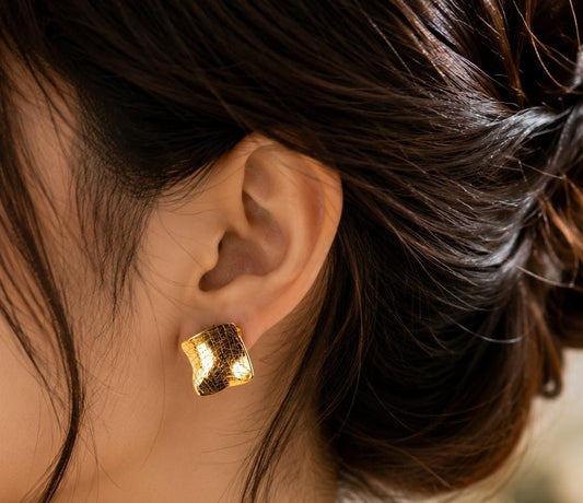 Vintage Textured Gold Statement Stud Earrings