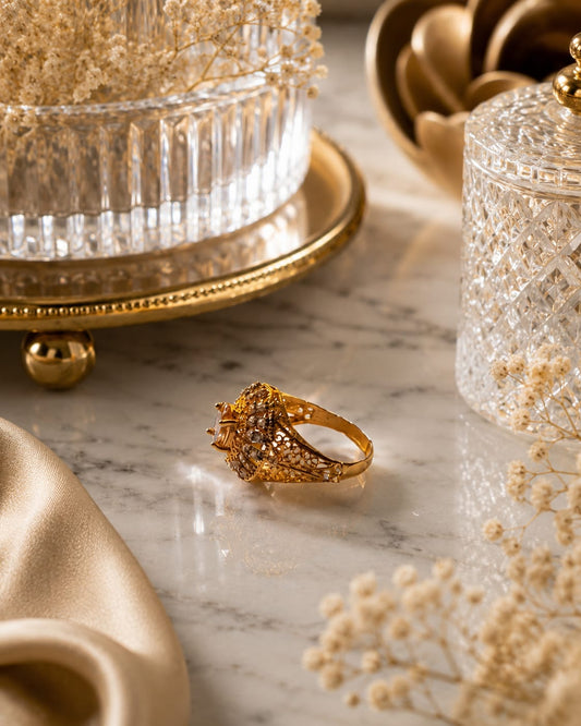 Gold Tone Crystal Cocktail Ring for Women