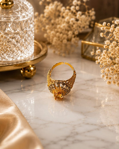 Gold Tone Crystal Cocktail Ring for Women