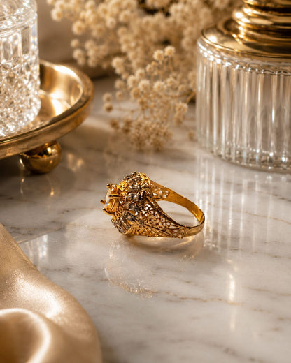 Gold Tone Crystal Cocktail Ring for Women