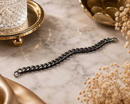 Premium Black & Silver Cuban Link Bracelet for Men