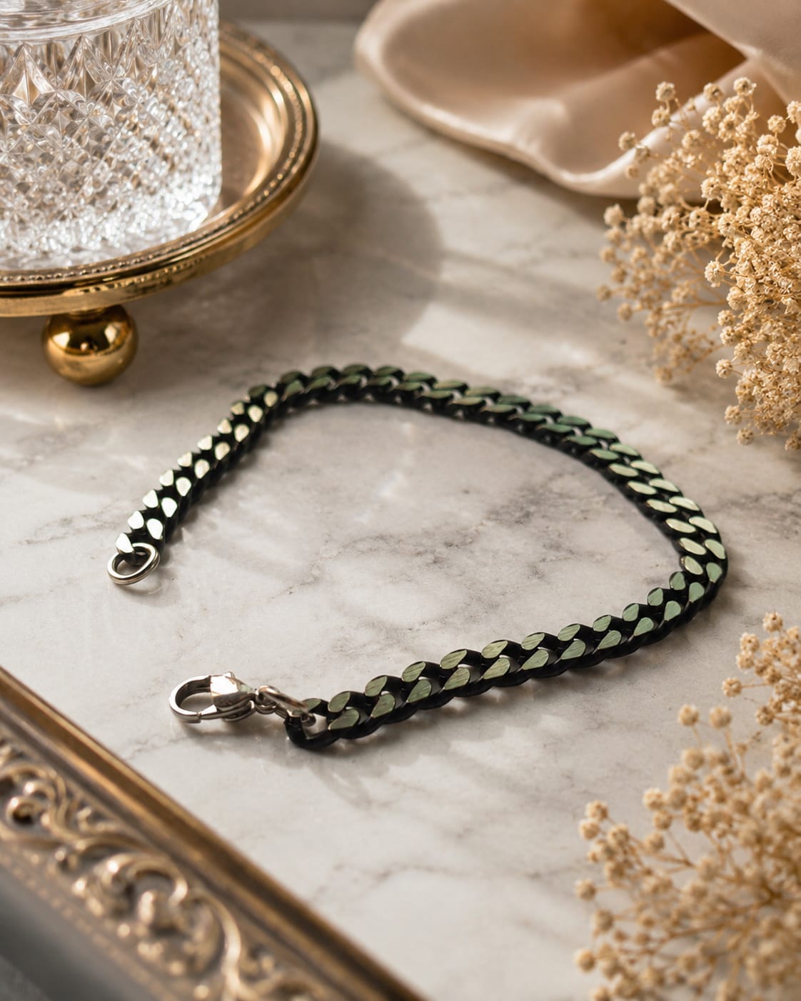 Premium Black & Silver Cuban Link Bracelet for Men
