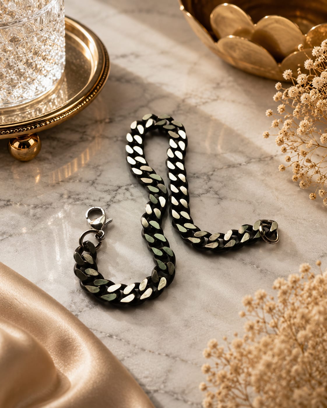 Premium Black & Silver Cuban Link Bracelet for Men