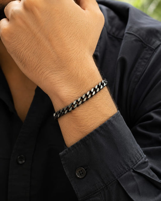 Premium Black & Silver Cuban Link Bracelet for Men