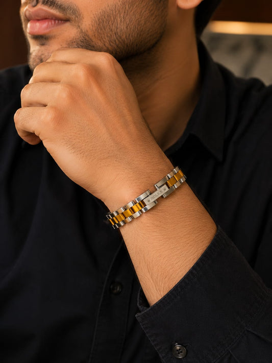 Premium Two-Tone Stainless Steel Link Bracelet for Men